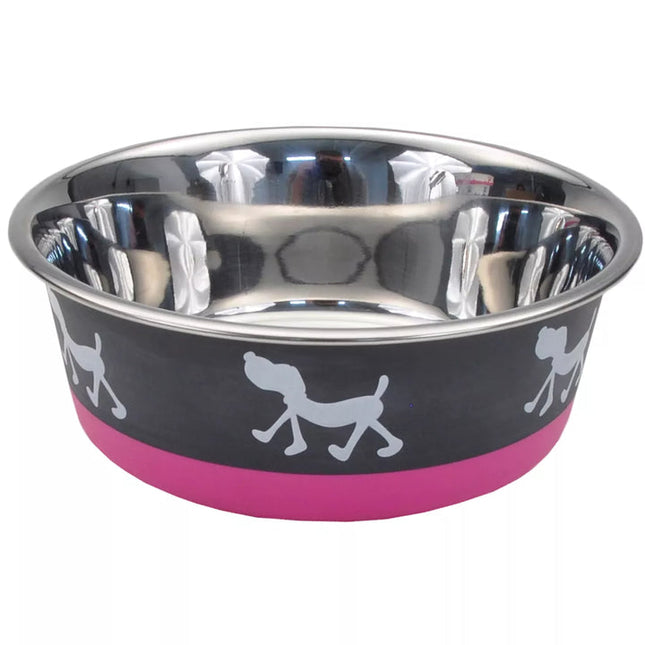 Coastal Pet Maslow Design Series Non-Skid Pup Design Dog Bowls Pink and Grey 1.75 cups