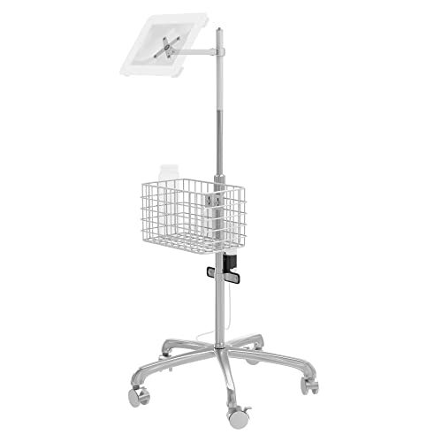 Rolling Medical Cart – CTA Rolling Floor Stand Base and Pole with 5 Swivel Casters, Basket, Articulating Arm, and Power Strip Holder (ADD-MCRFS)