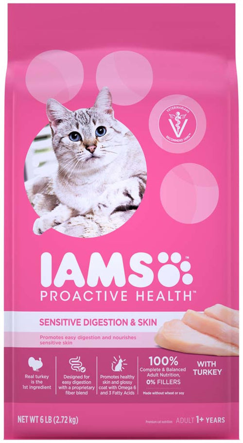 Iams Proactive Health Sensitive Digestion and Skin Dry Cat Food Turkey 13 Lb