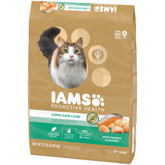 IAMS ProActive Health Adult Long Hair Dry Cat Food Chicken & Salmon, 1ea/15 lb