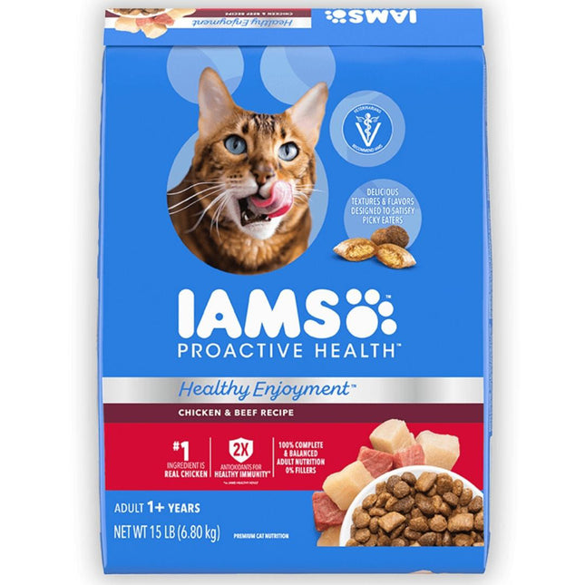 IAMS ProActive Health Healthy Enjoyment Dry Cat Food Chicken  Beef, 1ea/15 lb