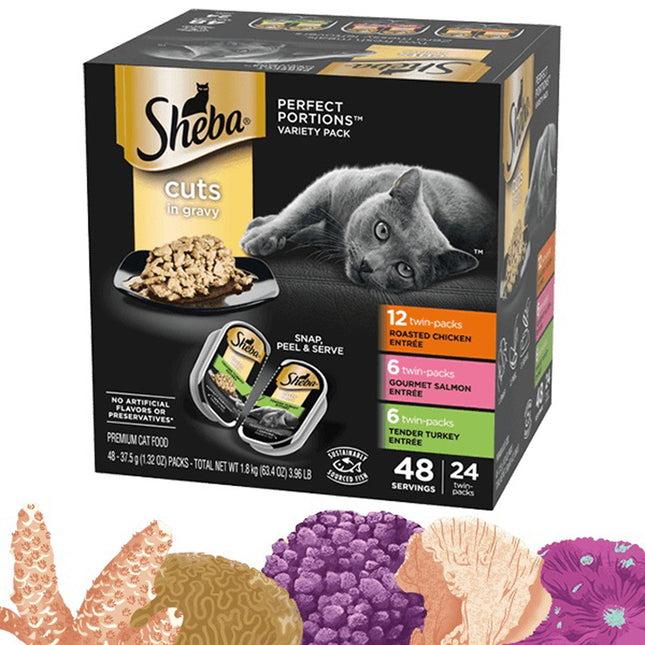 Sheba PERFECT PORTIONS Chicken Turkey and Salmon Multipack Cat Wet Food 2.6 oz 24 Pack