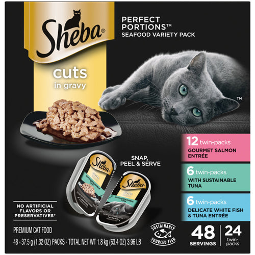 Sheba PERFECT PORTIONS Salmon Tuna Whitefish and Tuna Multipack Cat Wet Food 2.6 oz 24 Pack