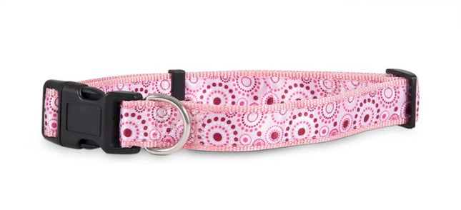 Aspen Ribbon Overlay Adjustable Dog Collar Pink 3/8 in x 14-20 in Medium