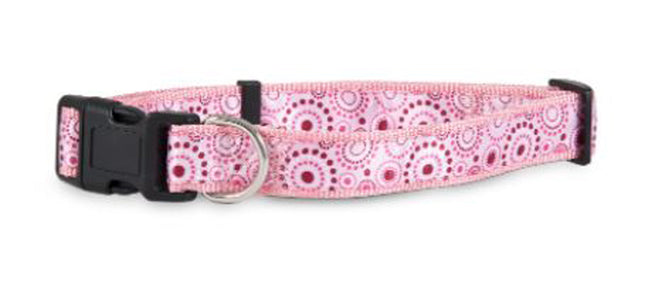 Aspen Ribbon Overlay Adjustable Dog Collar Pink 5/8 in x 10-14 in Small