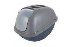 Petmate Basic Hooded Cat Litter Box Blue Steel Base; Pearl Silver Hood Large