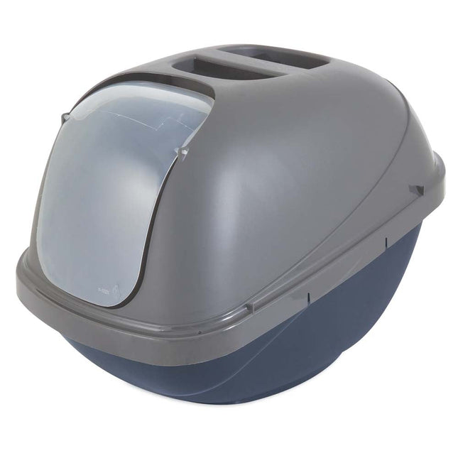 Petmate Basic Hooded Cat Litter Box Blue Steel Base; Pearl Silver Hood Jumbo