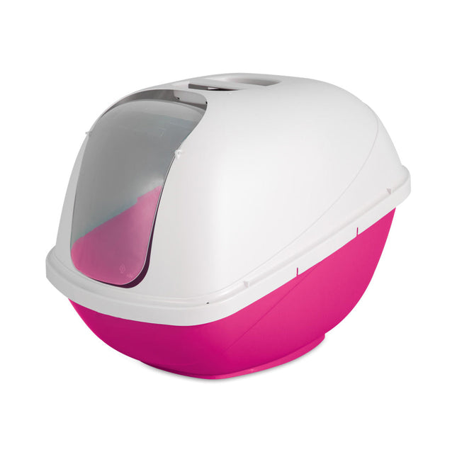 Petmate Basic Hooded Cat Litter Box Hot Pink Base; Pearl White Hood Large