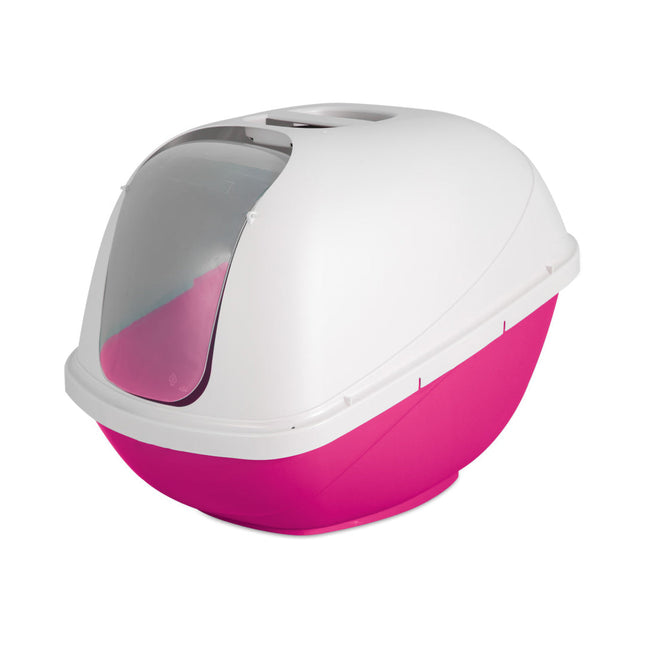 Petmate Basic Hooded Cat Litter Box Hot Pink Base; Pearl White Hood Jumbo