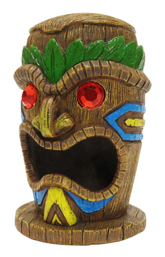 Penn-Plax Tiki Mask-Gazer Aquarium Ornament Tiki Gazer Brown; Green 4 in Small