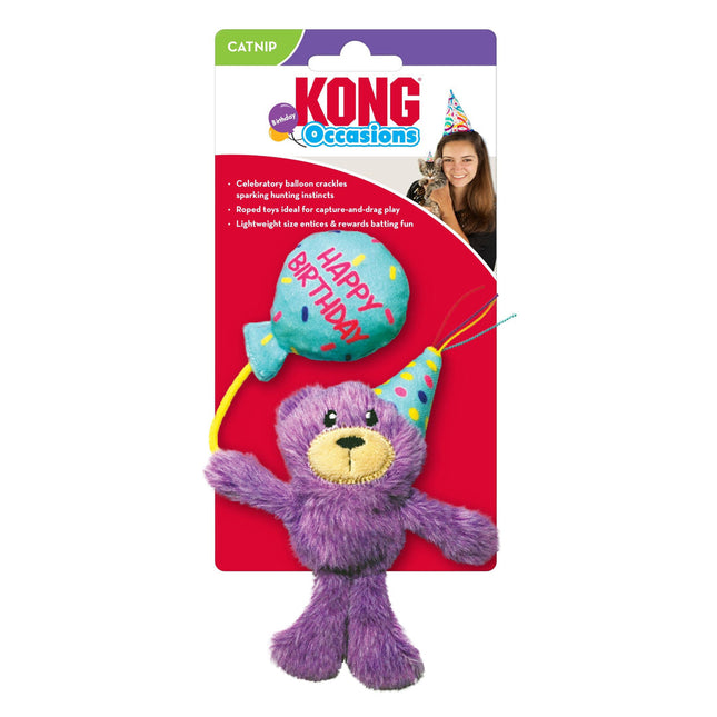 KONG Occasions Birthday Teddy Catnip Toy Violet 1ea/One Size