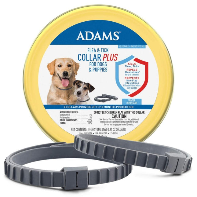 Adams Flea & Tick Collar Plus for Dogs & Puppies, 2 Pack One Size