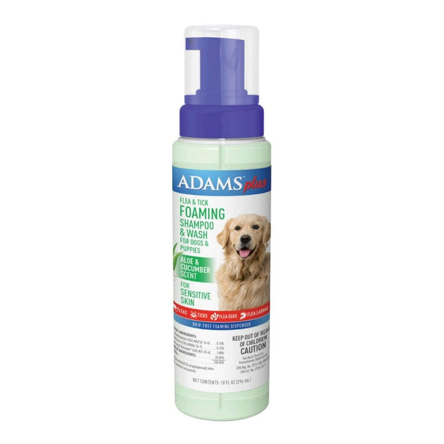 Adams Plus Flea and Tick Foaming Shampoo and Wash for Dogs and Puppies 10 oz