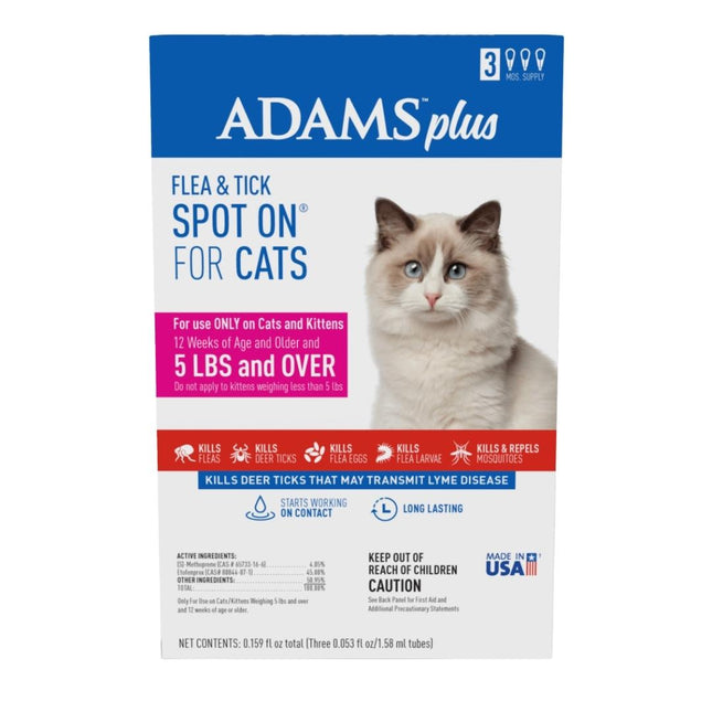 Adams Plus Flea and Tick Spot On for Cats and Kittens Over 2.5 lbs but under 5 lbs