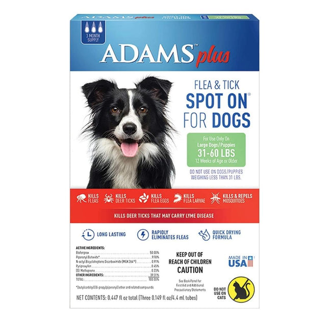 Adams Plus Flea and Tick Prevention Spot On for Dogs; Large Dogs 31 to 60 lbs