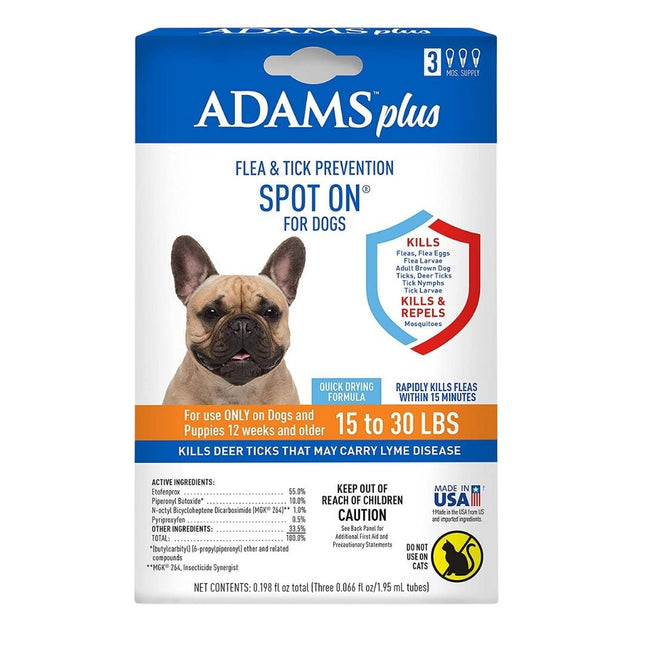 Adams Plus Flea and Tick Prevention Spot On for Dogs; Medium Dogs 15 to 30 lbs