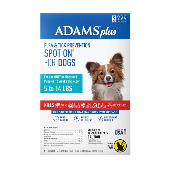 Adams Plus Flea and Tick Prevention Spot On for Dogs; Small Dogs 5 to 14 lbs