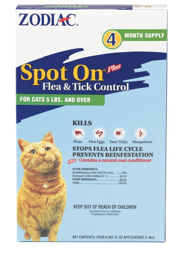 Zodiac Flea and Tick Spot On for Cats 5 Pounds and Over 4 Pack