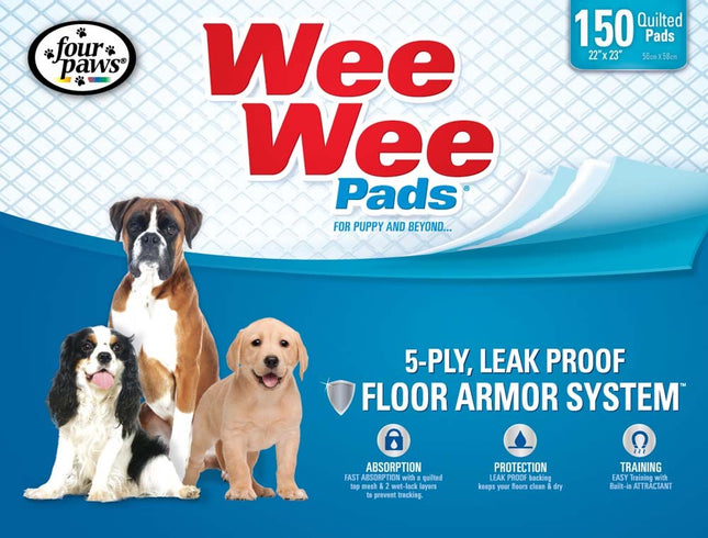 Four Paws Wee Wee Absorbent Pads for Dogs 150 Count Standard 22" x 23"