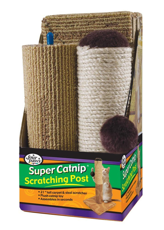 Four Paws Super Catnip Cat Scratching Post, Sisal and Carpet Scratching Post Brown 21 Inches Tall