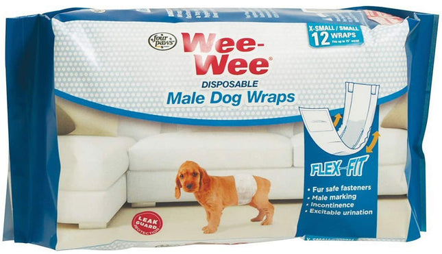 Four Paws Wee-Wee Disposable Male Dog Wraps 12 Count X-Small - Small