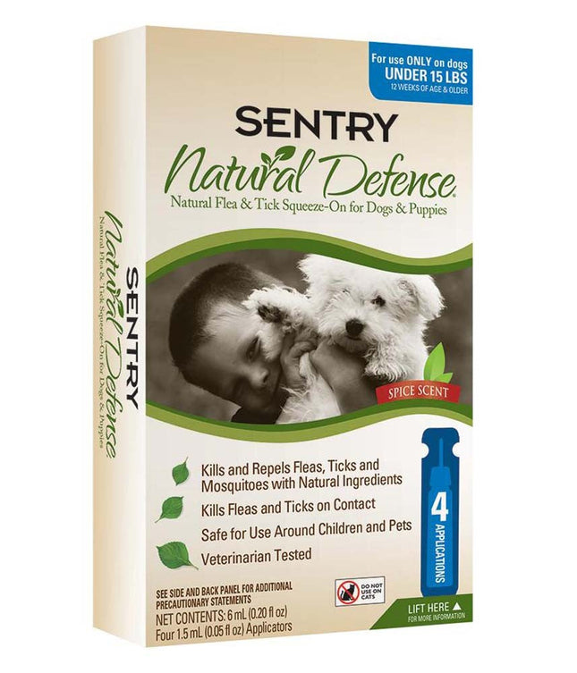 Sentry Natural Defense Flea and Tick Squeeze-On Dog Under 15Lb 4Ct