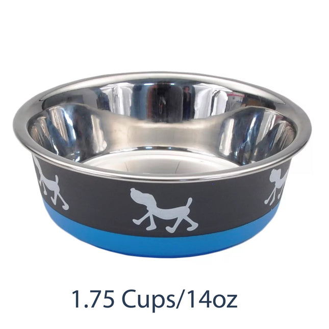 Coastal Pet Maslow Design Series Non-Skid Pup Design Dog Bowls Blue and Grey 1.75 cups