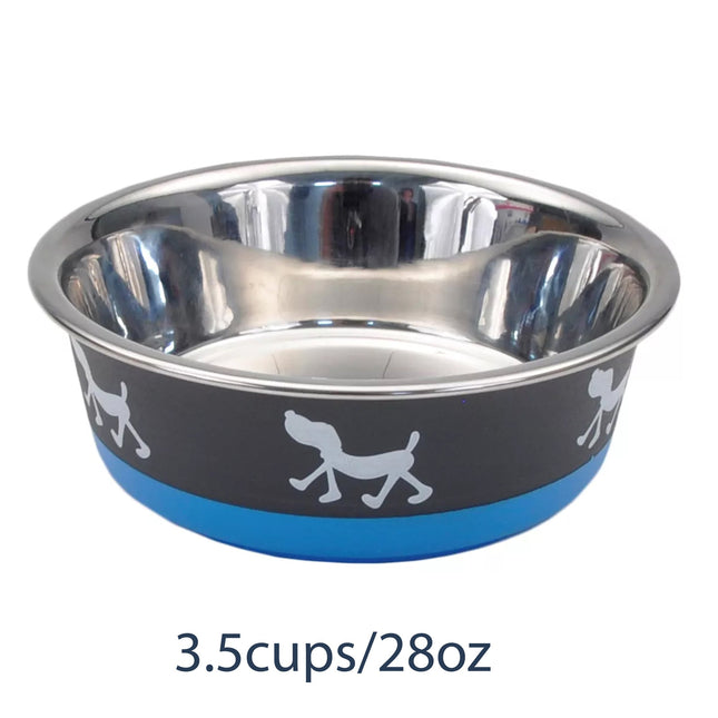 Coastal Pet Maslow Design Series Non-Skid Pup Design Dog Bowls Blue and Grey 3.5 cups