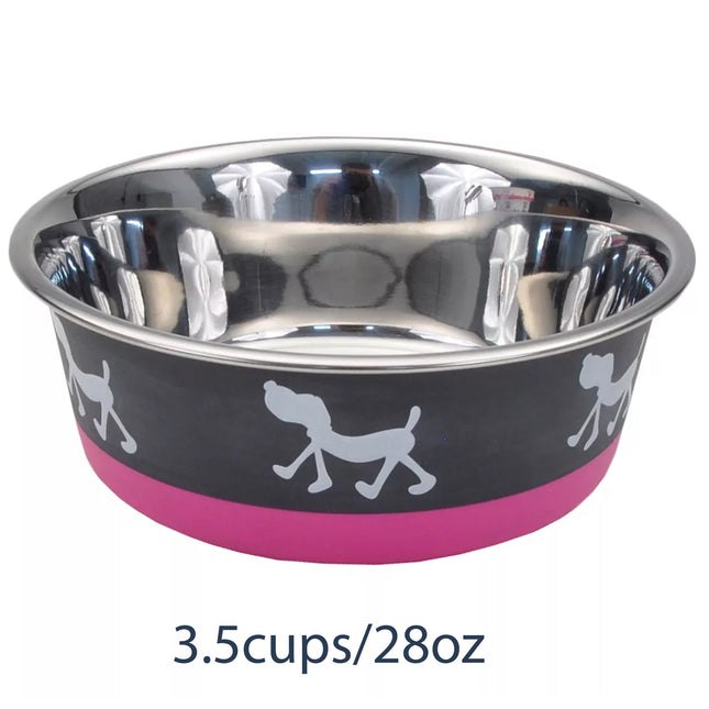 Coastal Pet Maslow Design Series Non-Skid Pup Design Dog Bowls Pink and Grey 3.5 cups