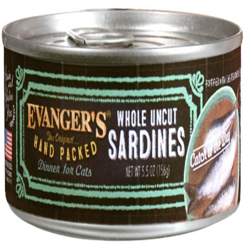 Evangers Hand Packed Whole Uncut Sardines Canned Cat Wet Food 5.5 oz 24 Pack