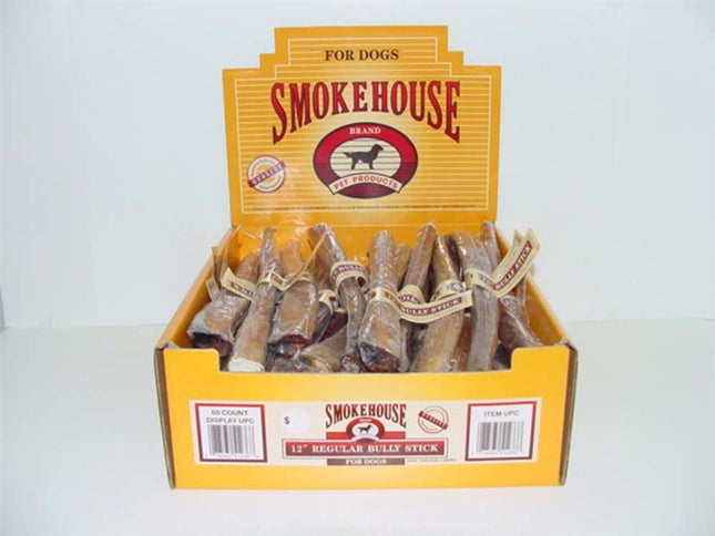 Smokehouse Bully Sticks Dog Treat Shelf Display Box 12 in 60 Count