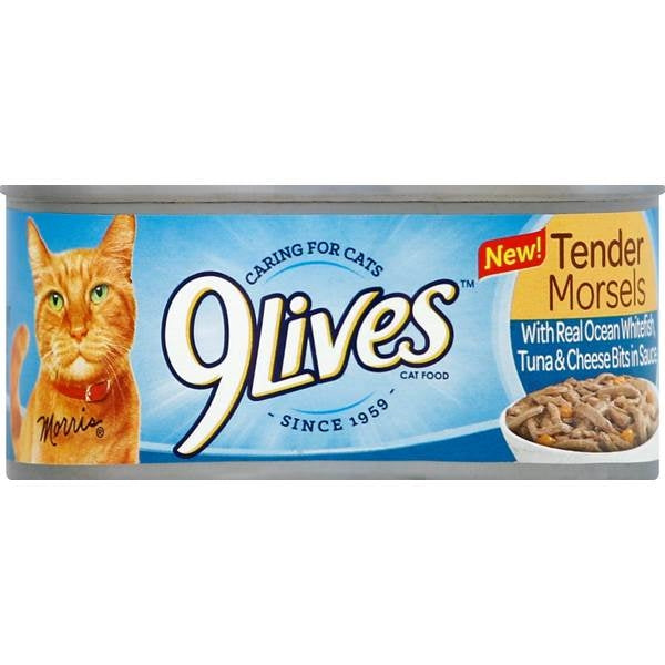 9Lives Tender Morsels Ocean Whitefish Tuna Cheese Canned Cat Food 24Ea/5.5 Oz