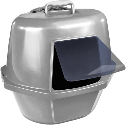 Van Ness Plastics Enclosed Corner Cat Litter Box Silver Large