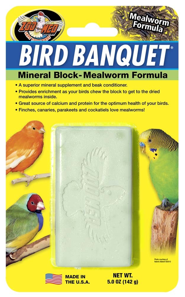 Zoo Med Bird Banquet Mealworm Formula Mineral Block Green 5 oz Large