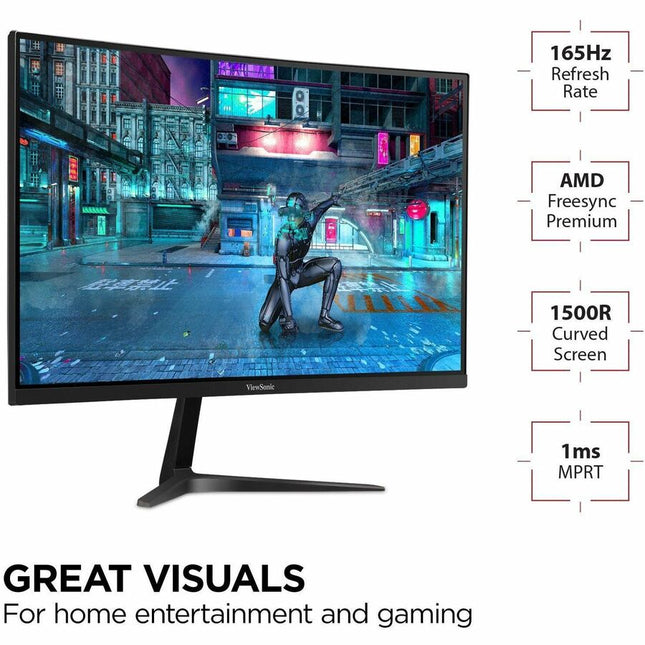 ViewSonic OMNI VX2718-2KPC-MHD 27 Inch Curved 1440p 1ms 165Hz Gaming Monitor with FreeSync Premium, Eye Care, HDMI and Display Port