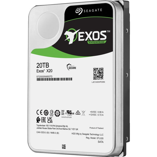 Seagate Exos X20 ST20000NM007D 20 TB Hard Drive - Internal - SATA (SATA/600) - Conventional Magnetic Recording (CMR) Method