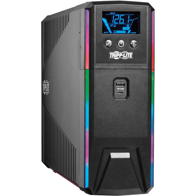 Tripp Lite UPS 1500VA 900W 120V Pure Sine Wave Gaming UPS Battery Backup - LCD, AVR, RGB LEDs, USB Charging, Power Saving