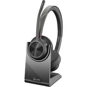 Poly Voyager 4320 Headset With Charge Stand - Stereo, Mono - Wired/Wireless - Bluetooth - 164 ft - 20 Hz - 20 kHz - Over-the-head - Binaural - Ear-cup - 4.92 ft Cable - Electret Condenser, MEMS Technology Microphone - Noise Canceling