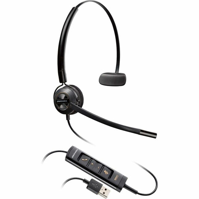 Poly (Plantronics + Polycom) EncorePro 545 USB-A and USB-C USB Headset (Plantronics) - Acoustic Hearing Protection - Hold & Call Answer Buttons - Convertible Wearing Style, Black, Standard Version