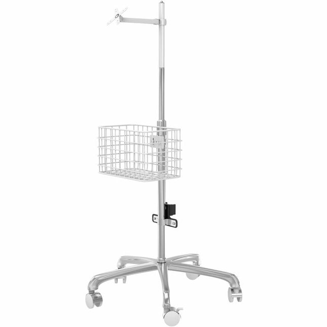 Rolling Medical Cart – CTA Rolling Floor Stand Base and Pole with 5 Swivel Casters, Basket, Articulating Arm, and Power Strip Holder (ADD-MCRFS)