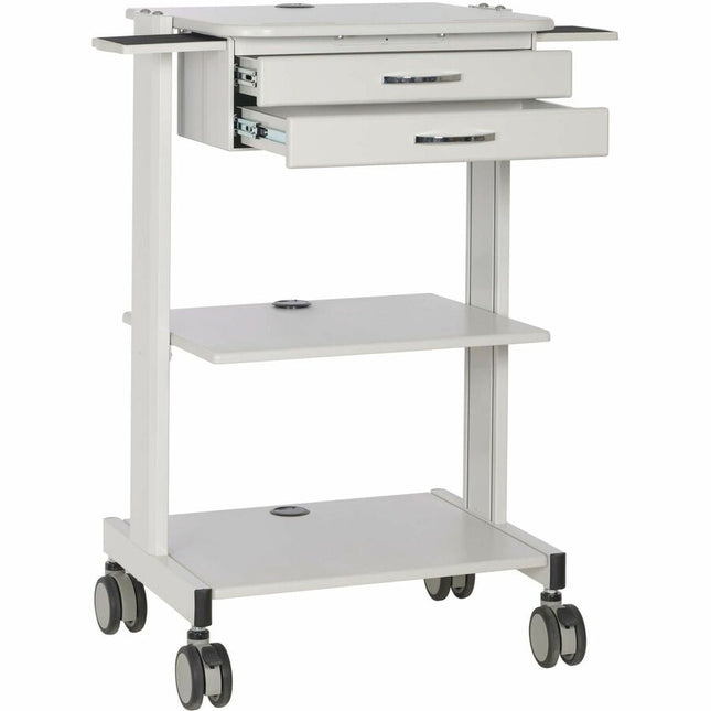 Tripp Lite Mobile Workstation with 2x Adjustable Shelves 2x Metal Drawers Locking Casters TAA - 2 Shelf - 2 Drawer - 44.09 lb Capacity - 4 Casters - 4\" Caster Size - Steel, Wood, Metal - 25.9\" Width x 23.8\" Depth x 43\" Height - Ivory - TAA Compliant