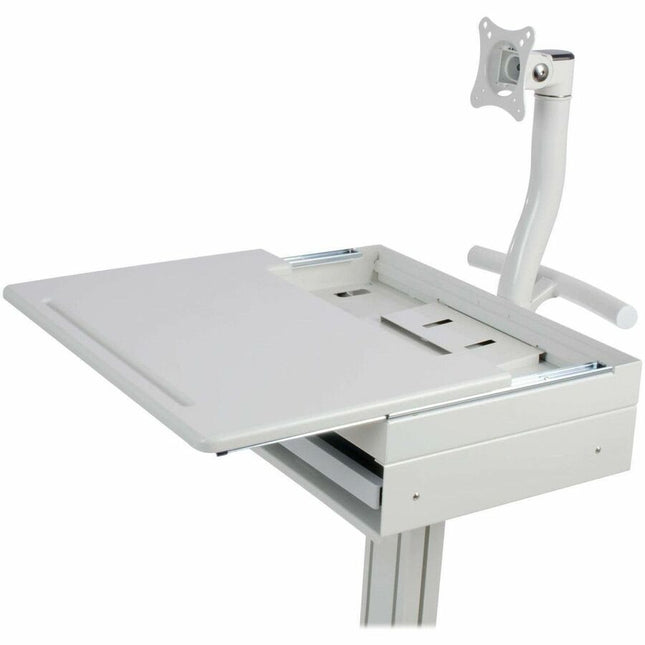 Tripp Lite by Eaton Mobile Workstation with Monitor Arm, Casters, Locking Drawer, TAA - 15.41 lb Capacity - 4 Casters - 4\" Caster Size - Wood, Steel - 60\" Width x 21.6\" Depth x 49.6\" Height - Ivory - TAA Compliant