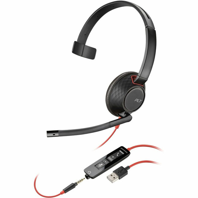 Poly Blackwire 5210 Headset - Mono - USB Type C, USB, Mini-phone (3.5mm) - Wired - 20 Hz - 20 kHz - On-ear - Monaural - Supra-aural - Noise Cancelling Microphone