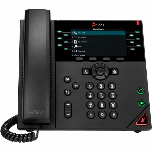 Poly VVX 450 IP Phone - Refurbished - Corded - Corded - Desktop, Wall Mountable - Black - TAA Compliant - VoIP - 2 x Network (RJ-45) - PoE Ports