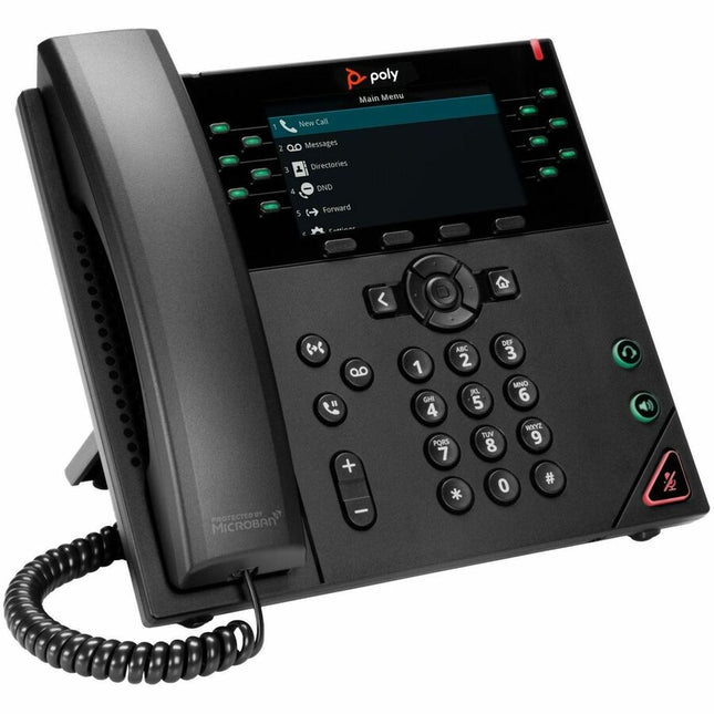 Poly VVX 450 IP Phone - Refurbished - Corded - Corded - Desktop, Wall Mountable - Black - TAA Compliant - VoIP - 2 x Network (RJ-45) - PoE Ports