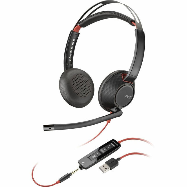 Poly Blackwire 5220 Headset - Stereo - USB Type C, USB, Mini-phone (3.5mm) - Wired - 32 Ohm - 20 Hz - 20 kHz - On-ear - Binaural - Supra-aural - 7.12 ft Cable - Noise Cancelling Microphone - Noise Canceling - Black - TAA Compliant