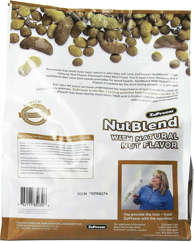 ZuPreem NutBlend with Natural Nut Flavor Pelleted Bird Food for Parrots and Conures 3.25 lb