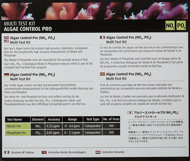 Red Sea Algae Control Management Pro Multi Testing Kit Nitrate: 100 tests Phosphate: 100 tests