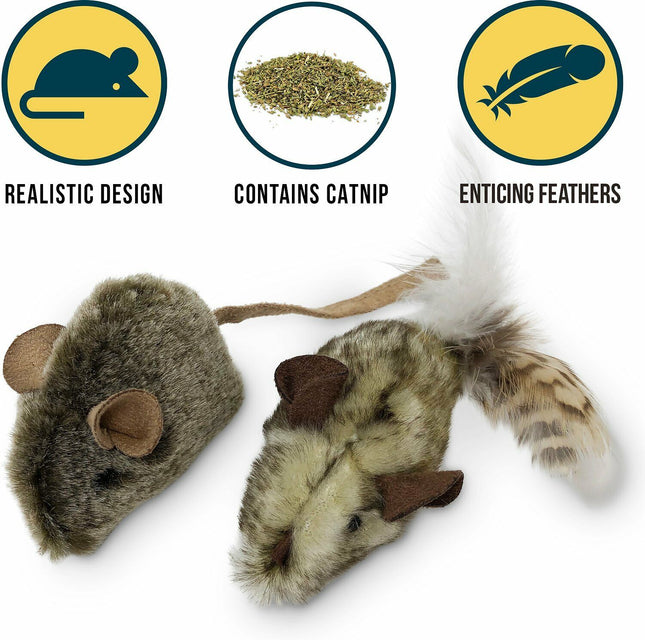 OurPets Twice the Mice Squeaking Mice Catnip Toy Brown; Mottled Tan One Size 2 Pack