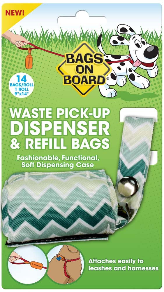 Bags on Board Fashion Waste Pick-up Bag Dispenser Green 14 Bags 9 in x 14 in